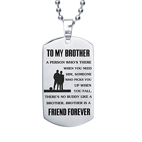 ZIMOXUAN Dog Tag Necklace for Men Gift for Brother Stainless Steel Long Chain Necklace Brother is Friend Forever Gift for Friends (to My Brother Necklace)