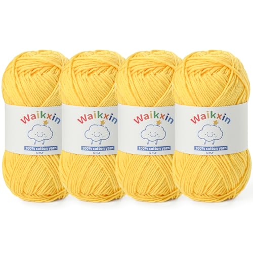 Image of Cotton Yarn for Crocheting - 524.9yds / 7.05oz Baby Yarn for Crocheting Soft - 100% Milk Cotton Yarn 5 Ply Crochet Amigurumi Yarn for Crafts&Puzzle /Socks /Hats(4 Golden Yellow)