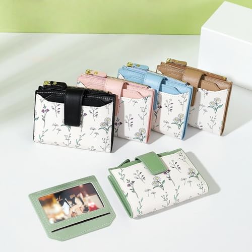 Small Wallets Women RFID Leather Bifold Card Holder Cute Flower Wallet for Women with Zipper Coin Pocket 3 ID Windows2