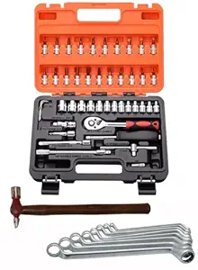 Digital Craft Multifunction Hand Tool Kit Car Ratchet Wrench Assembly Tool Household Repair Tools Automotive Set 46PC Socket Set,Hammer 200 gm,8Pc Ring Spanner Set,