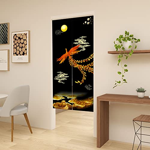 LIGICKY Chinese Style Japanese Noren Doorway Curtain Traditional Golden Phoenix Great Wall Full Moon Printed Asian Window Treatment Hanging Door Tapestry for Sushi Kitchen Home Decoration 85 x 180 cm - Image 3