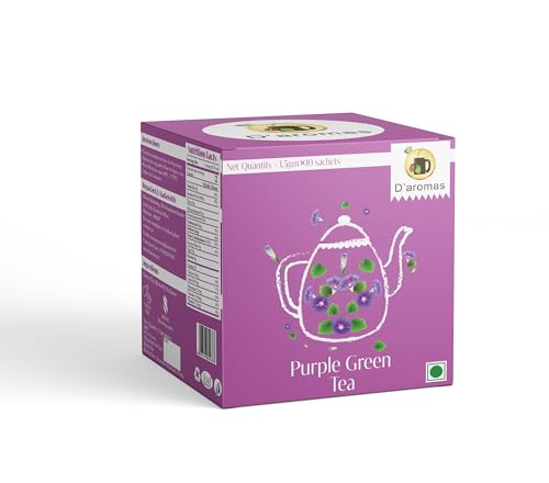 Image of D'aromas Purple Tea Bags | Rare Butterfly Pea Flowers Infusion | Smooth Taste & Floral Notes | Wellness Herbal Tea | 10 Tea Bags (1.5g Each) | D'aromas Herbal Tea