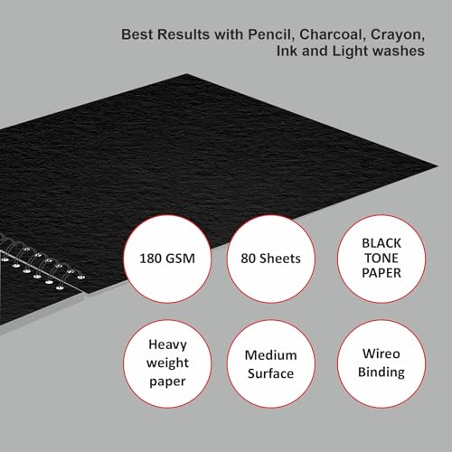 Image of Anupam Slate Sketch Book A4 Spiral Bound Drawing Book Acid Free Paper 140 GSM for Artists, Professional (40 Sheets, 80 Pages)
