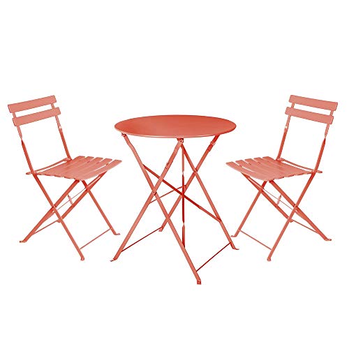 Lolahome Conjunto De Mesa Y 2 Sillas Para Exterior De Acero (Coral)