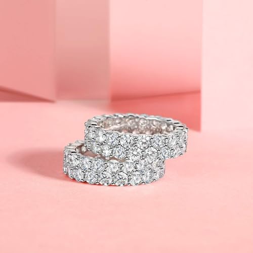 18K White Gold Plated Round-Cut Cubic Zirconia All-Around Band Ring Cocktail Jewelry for Women and Men3