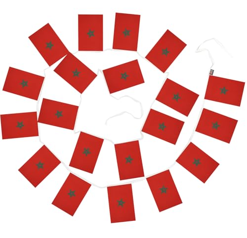 Image of AZ FLAG Morocco 6 meters BUNTING Flag 20 flags 9'' x 6'' - Moroccan STRING flags 15 x 21 cm