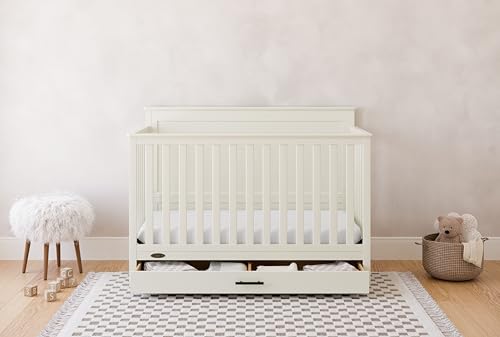 Image of Graco Tristan 5-in-1 Convertible Crib with Drawer, Frosted Oat