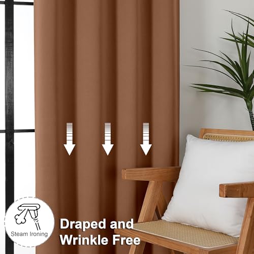 Simplebrand Ava Sun Baked Blackout Curtains for Bedroom 90 Inches Long 2 Panels Set, Solid Privacy Energy Saving Living Room Window Treatment Curtains Blackout Drapes, W50 x L90 Inch, Sun Baked