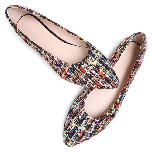 SAILING LU Pointed Toe Black Ballet Flats Dress Shoes for Women Dressy Comfortable Memory Foam Ladies Casual Slip-On Loafers Ballerina Walking Flats Size 8