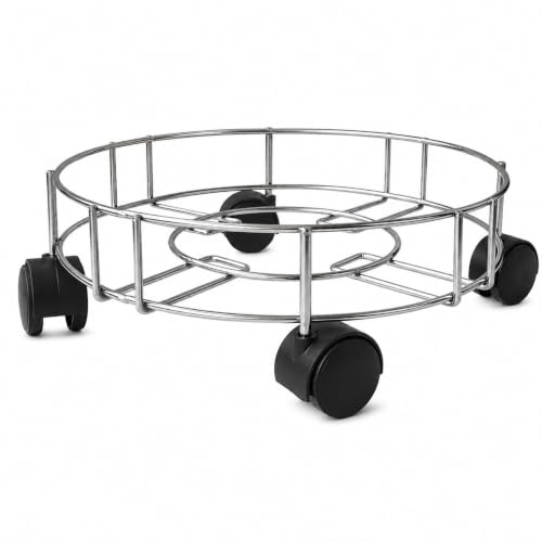 Image of Gas Cylinder Trolley with Wheel | LPG Stainless Steel Cylinder Stand with Rubber Protection for Daiy Kitchen Use | 4 Plastic Wheels Easily Movable Trolley (Wired Trolley)