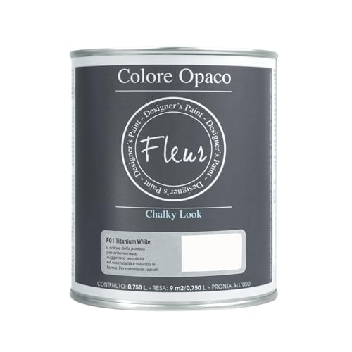 Fleur Designer'S Paint | Pittura Chalk Paint Opaca, 750 Ml, Senza Carteggiare, Multisuperficie, Colore F01 Titanium White, Effetto Gesso, Per Pareti E