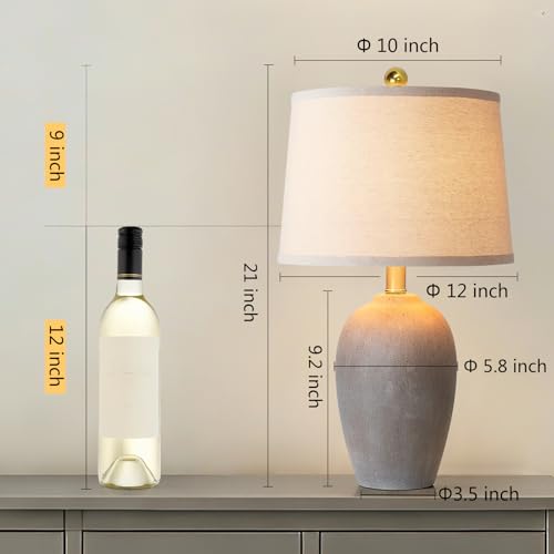 21'' Set of 2 Farmhouse Ceramic Table Lamps for Living Room Bedroom, Nightstand Rustic Brown Desk Lamp for Bedside End Table Entryway, 2 LED Bulbs Included - Image 3