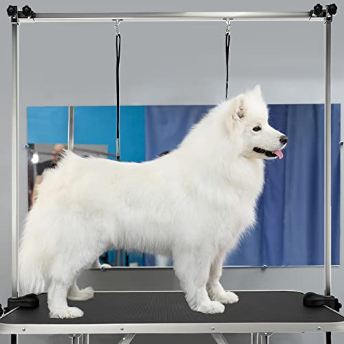 QEENTOE Hundefriseur Tisch Klappbar, Höhenverstellbar - Professioneller Trimmtisch mit Sicherheitsarm&Stauraum - Für Tierpflegesalon & Heimgebrauch, Schwarz-113x60x175cm