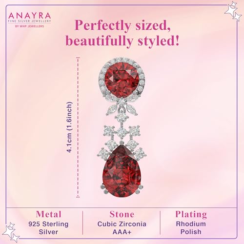 Image of 925 Sterling Silver Dangle Earrings for Women | AAA Cubic Zirconia Silver Drop Earrings | Rhodium Plated Anti-Tarnish Hypoallergenic Jewellery | Lightweight Fashion Earrings | Birthday, Anniversary & Rakhi Gift