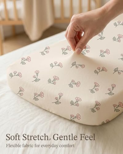 Image of Bassinet Sheets for Baby Girls Boys 3 Pack, Fitted Baby Mattress Sheet for Rectangle, Oval, Hourglass Bassinet Mattress, Breathable Cozy & Universal Fit (Blush Bunny, Bassinet Sheet)
