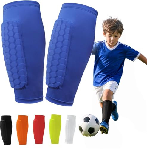Schienbeinschoner Skifahren Ski Schienbeinschoner Skifahren Wadenkompressionsbandage mit Wabenpolstern für Ski Fußball Radfahren Klettern für Kinder Jugendliche und Erwachsene (Blau L)