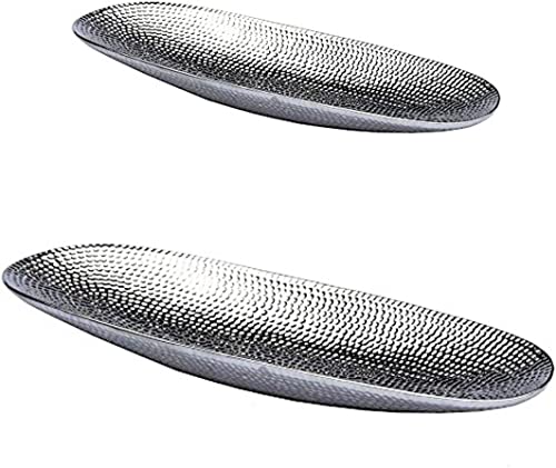 DRULINE 2er-Set Dekoschale Silber Obstschale modern Keramikschale Tisch-Deko Silber Hochzeitsdeko Silberschale Gebäckschale Obstteller Früchteschale Dekoschalen silberne Schalen Keramik Deko Tablett