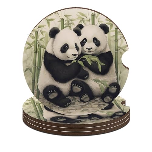Portavasos para carro Cute Panda de madera 4 piezas miniatura 1