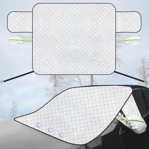 Image of Windshield Cover for Ice and Snow, Car Windshield Cover with Magnets & 2 Side Mirror Covers, 4 Layers Thickened Windshield Cover for Snow, Ice, Frost, Dust, UV