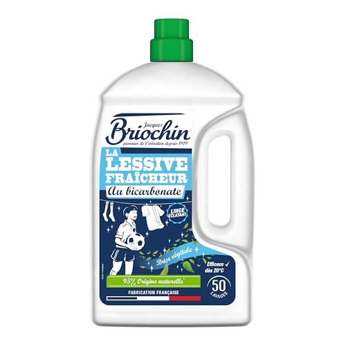 JACQUES BRIOCHIN - Lessive au Bicarbonate de Soude - 50 Lavages - Spécial Fraîcheur - Parfum Brise Végétale - Efficace dès 20°C - Bidon recyclable - Fabrication Française - 2.27L
