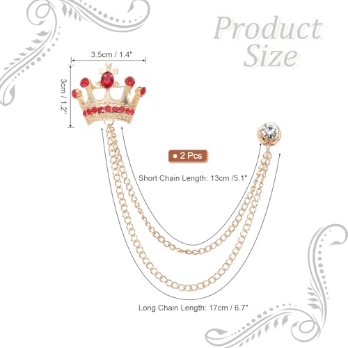Image of PATIKIL Crown Hanging Chain Brooch Pins, Rhinestone Suit Pins Fashion Crystal Lapel Pins