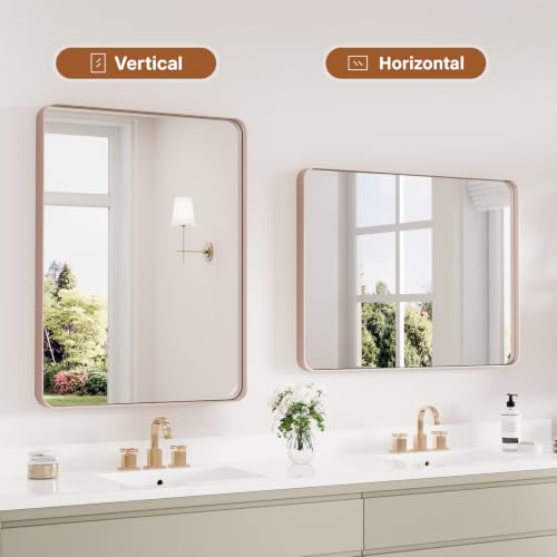 Image of Kosmonia 32x24 Inch Bathroom Vanity Mirror Brushed Rose Gold