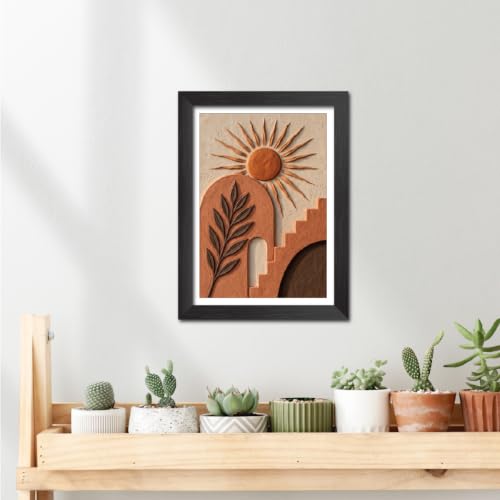 Image of TenorArts Boho Art 3D Clay Textured Digital Art Print Photo Frame, Modern Art Abstract Painting For Bedroom Living Room Home and Cafe Decor | Minimal Drawing Black Framed Posters for Decoration (9x12 inches) [CL-B09]