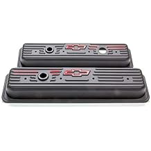 ProForm Valve Cover, Short, Baffled, Breather Hole, Bowtie Logo, Steel, Black Crinkle, Center Bolt, Small Block Chevy, Pair