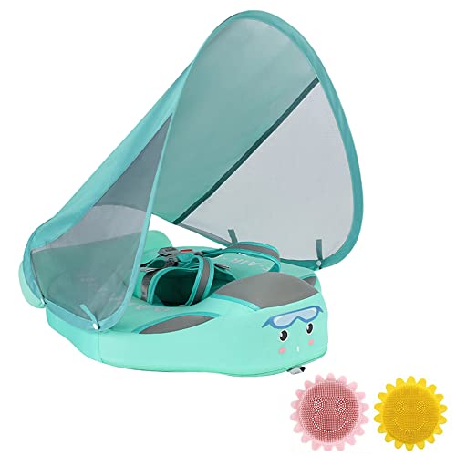 Image of Mambobaby Baby Pool Float with Canopy,Non Inflatable Baby Swim Float,Upgrade Soft Skin-Friendly Material Infant Pool Float with UPF 50+ UV Sun Protection Canopy (Green)