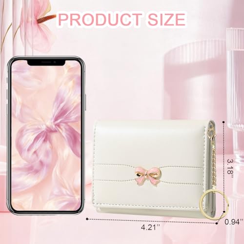 Image of Sunwel Fashion Cute Coquette Bow Wallet with Key-chain Aesthetic Card Holder ID Window for Women Girls (392CREAM)