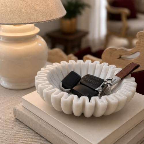 Image of Marble Urli Bowl for Home Decor | Handcrafted Floating Bowl, Decorative Centerpiece for Living Room, Luxury Stone Urli Dish, Pooja Decor & Festive Gift Item (Ruffle Urli /6 Inch)