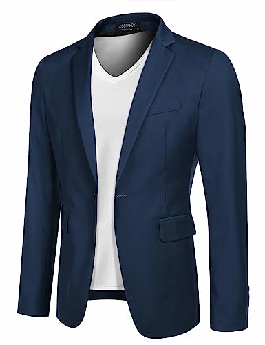 COOFANDY Herren Sakko Sportlich Freizeit Blazer Anzugjacke Herrensakko Klassisch Jacke 1 Knöpfe Einfarbig Hochzeit & Business Blau M