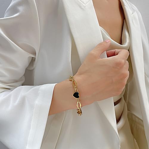 Image of Fashion Stainless Steel Enamel Heart Link Chain Bracelet(Gold)