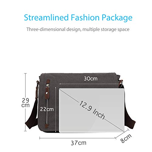 FANDARE Retro Umhängetasche Schultertasche Segeltuch Laptoprucksäcke für 14 Zoll Laptop Kuriertasche Herren Damen Crossbody Messenger Bag Reise Schule Hochschule Multifunktion Schulranzen Dark Grau B