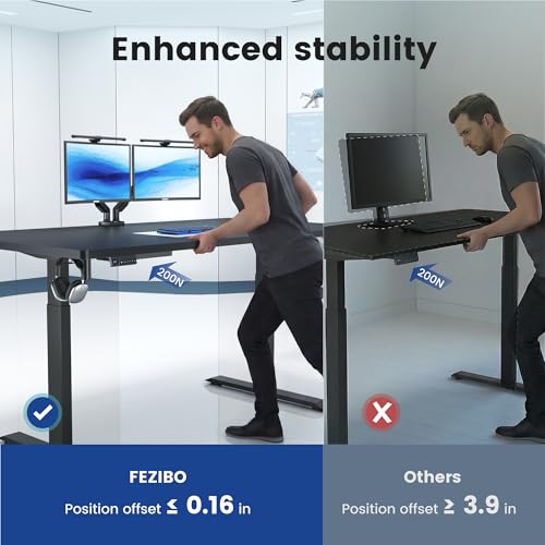 Image of FEZIBO 71 x 37 Inch Standing Desk with Integrated Dual-Beam, Cable Management, 3 Memory Height Adjustable Computer Desk for Home Office Workstation, 1 inch Thick Large 3-Piece Desktop Black