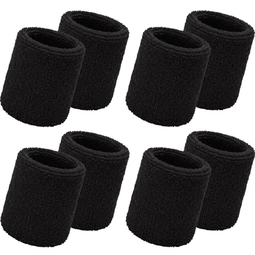 Image of WILLBOND 8 Pack Wrist Sweatbands Sports Wristbands Tennis Sweatbands Neon 80s Thick Cotton Gymnastics Sweat Band Athletic Football Soccer Sports Wristband for Men Women Party