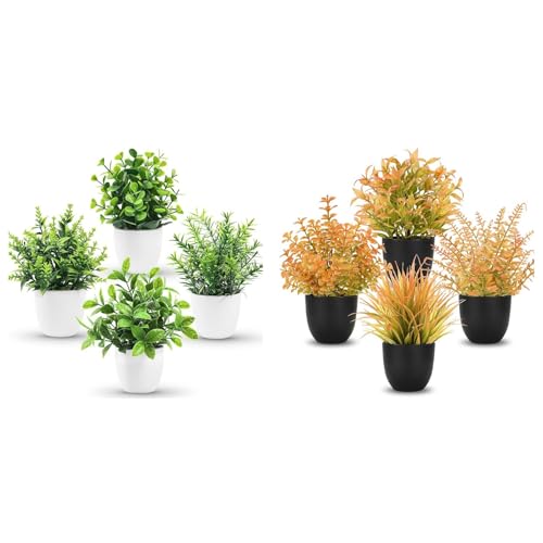 Der Rose Bundle of 4 Pack Small Fake Plants and Fall Fake Plants 4 Packs for Home Office Desk Farmhouse Room Bathroom Decor