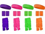 Women 80s Leg Warmers Set Ribbed Leg Warmer for Neon Party with 4 Sets Fitness Headband Wristbands for Yoga Sport Theme Party Costume Accessories