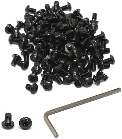 iexcell 100 Pcs M4 x 6mm Thread Pitch 0.7 mm Alloy Steel 12.9 Grade Hex Socket Button Head Cap Screws Bolts Kit, Black Oxide Finish