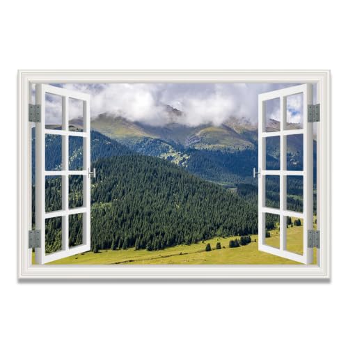 Cuadro lienzo efecto ventana para una decoración moderna con vistas a montañas nevadas 20x30cm