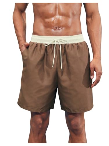 Verdusa Men's Colorblock Drawstring Waist Swim Trunks Summer Beach Board Shorts with Pockets