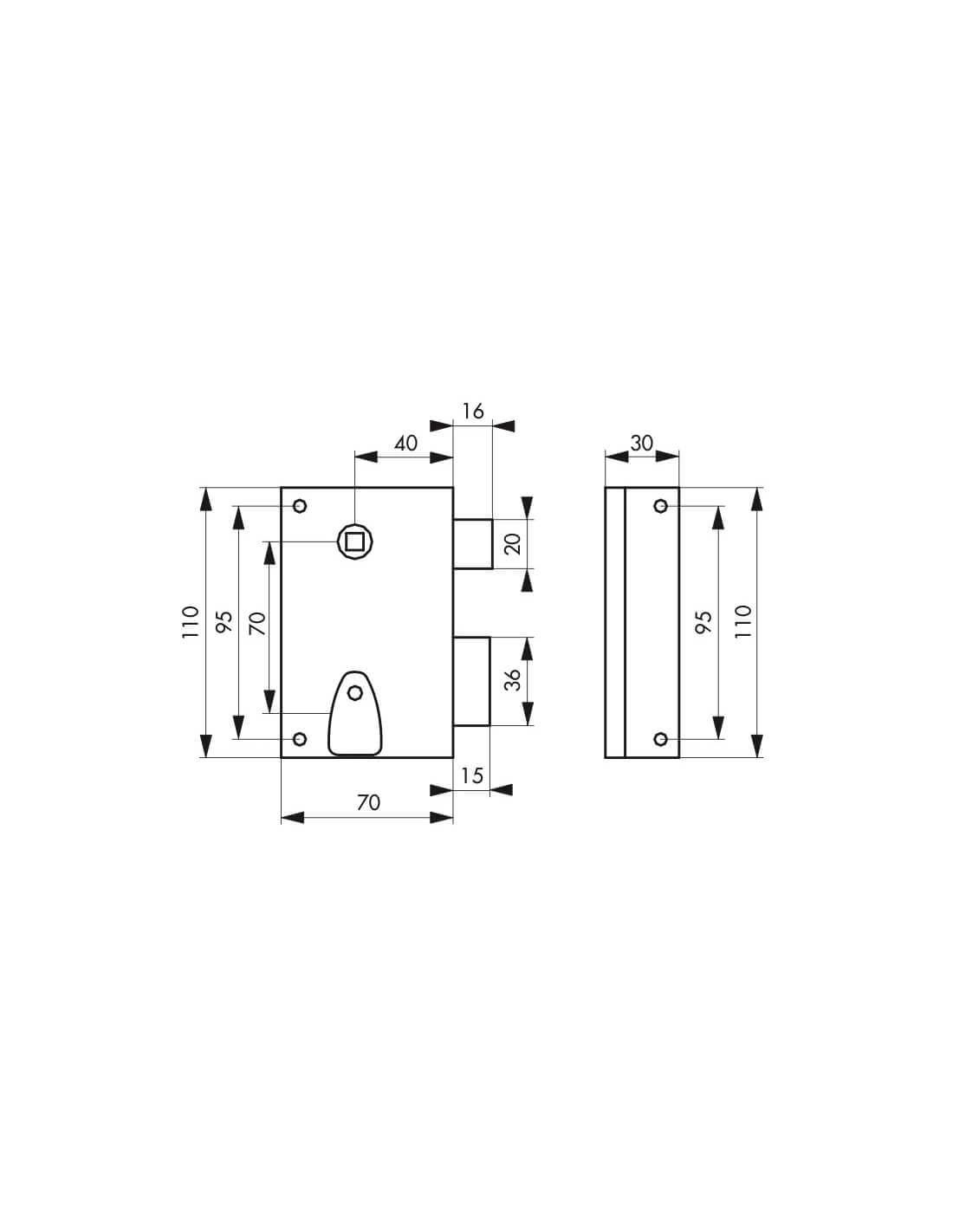 THIRARD - Serrure Verticale en Applique à Clé à Fouillot pour Porte Intérieure Droite - Carré 7 mm - Axe 40 mm - 110 x 70 mm - Noir - 1 Clé - Mécanisme à 1 Tour