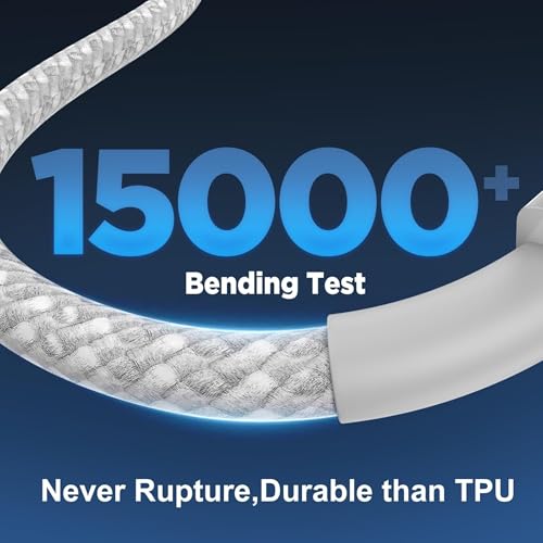 Image of 80W USB C To Type C Charger Cable A- 1M Nylon Braided Fast Charging Cable Compatible With Macbook, iPhone 15 /14, OnePlus, Samsung, PD Power Delivery & Data Sync, White