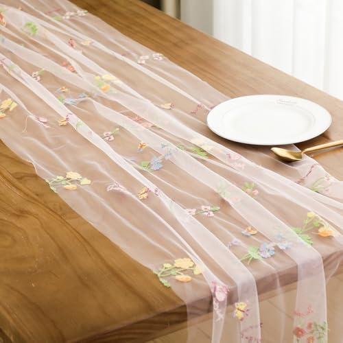 Remagr 9.8 Ft Pink Floral Tulle Table Runner Embroidery Wedding Decor by Remagr - Used condition - Image 6