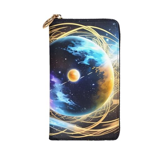 Celestial Star Prints Leather Long Clutch Wallet for Fashionable Girls and Women - Durable, Stylish, and Functional, Black, One Size2