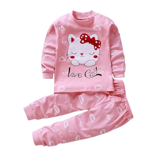 TYUSGH Kleinkind Mädchen Outfits Frühling Cartoon Muster Langarm Sweatshirt Jogger 2-teiliges Kleidungsset Kinder Trainingsanzug Hot Pink