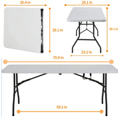 Yiqiedey Folding Table 6Ft Folding Table, Plastic Table With Handle& Lock, Portable Fold Up Table Utility Camping Dining Party Table Lightweight Indoor Outdoor Camping Table, Easy To Assemble, White #TOP5