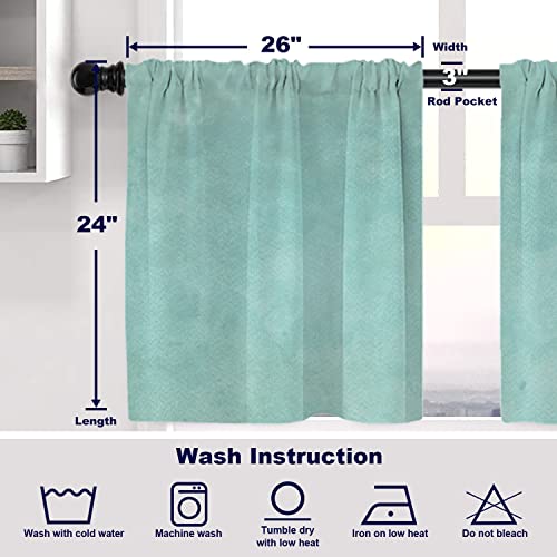Batmerry Blue Paper Texture Tier Curtains, Teal Aqua Blue Watercolor Paper Colorful Window Treatment Short Kitchen Curtain Multilayer Polyester Blackout For Living Room/Bathroom, 2 Pack 26X24 Inches #TOP4