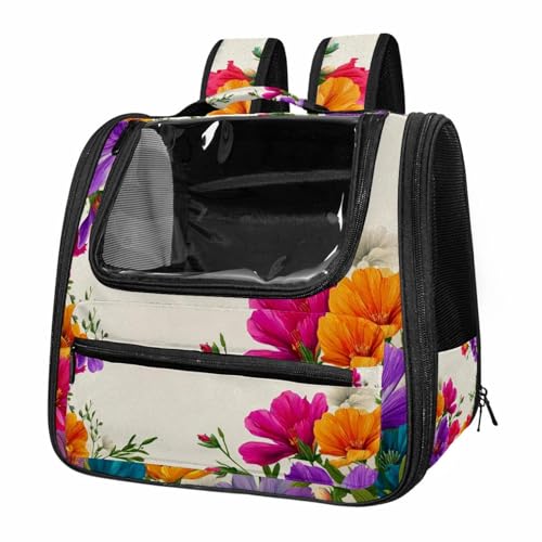 otnrnondcl Colorful Wild Flower (1) Pet Travel Carrier | Ventilated Comfortable Design with Safety Features | Ideal for Small to Medium Sized Pets Cats, Dogs etc
