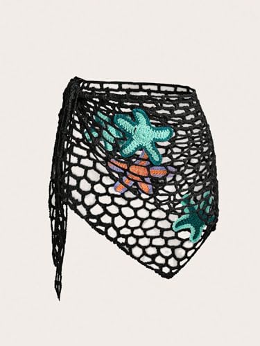 Image of ZAFUL Sarong Coverups for Women Beach Vacation Fishnet See Thru Tie Side Bathing Suit Cover Up Mini Skirt